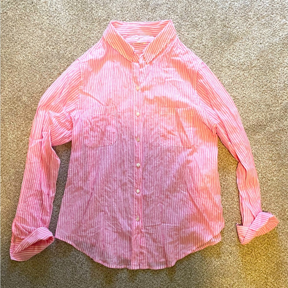 Lilly Pulitzer Women Button down pink and white striped long sleeve top - XL